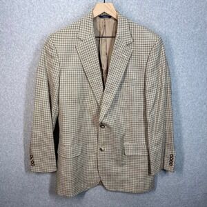 Brooks Brothers 1818 Madison Plaid Blazer Sport Coat Silk Wool Linen Tan USA 44L